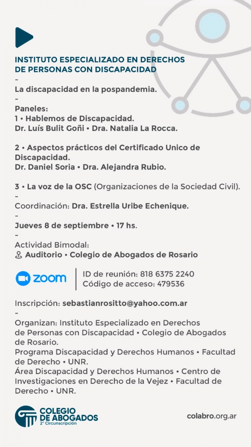 JORNADA: LA DISCAPACIDAD EN LA POSPANDEMIA. - 08/09/2022